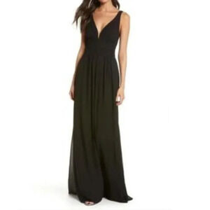 Lulus Women's V-Neck Chiffon A-Line Maxi Gown Black